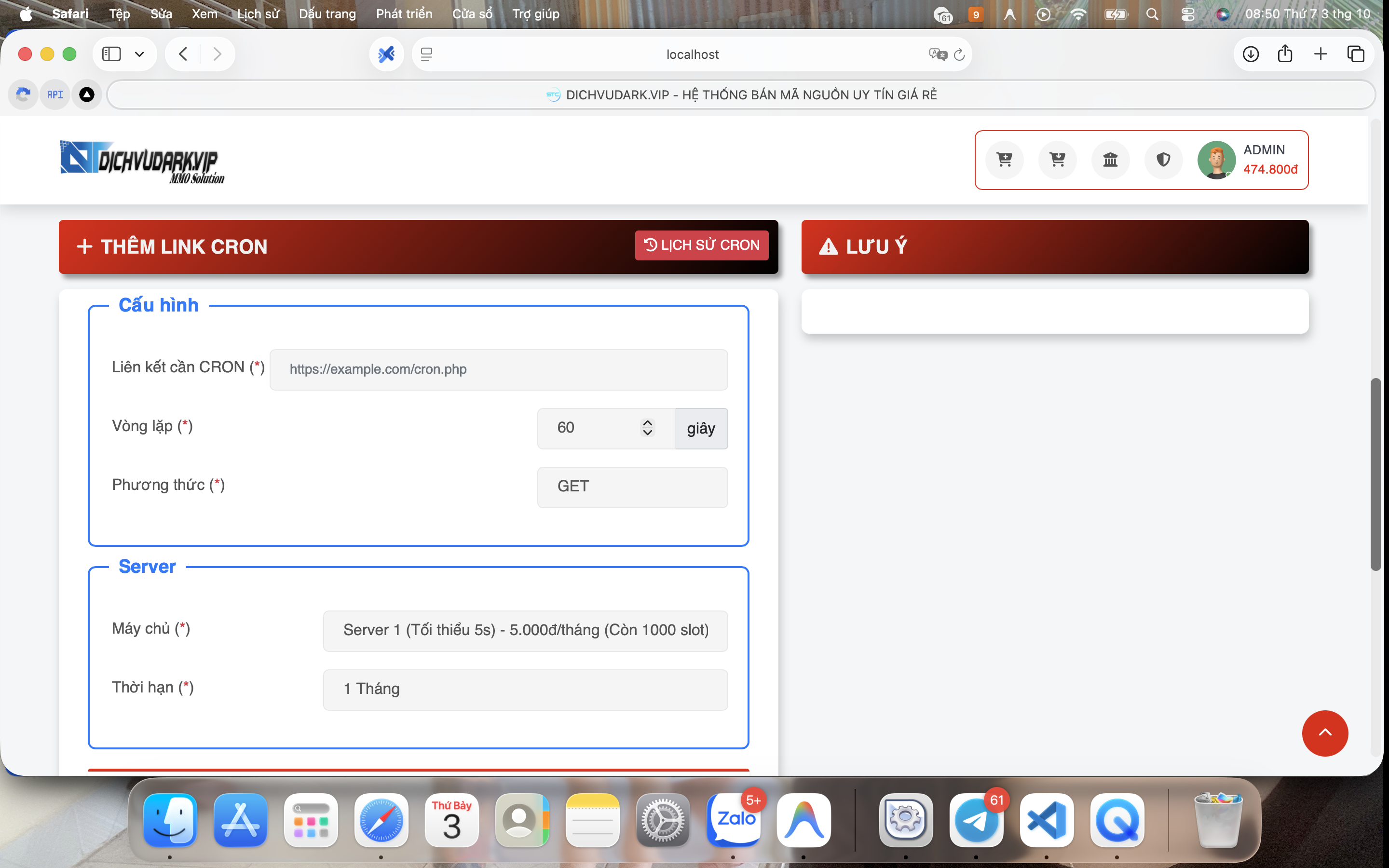 Web cho thuê cronjob qua api
